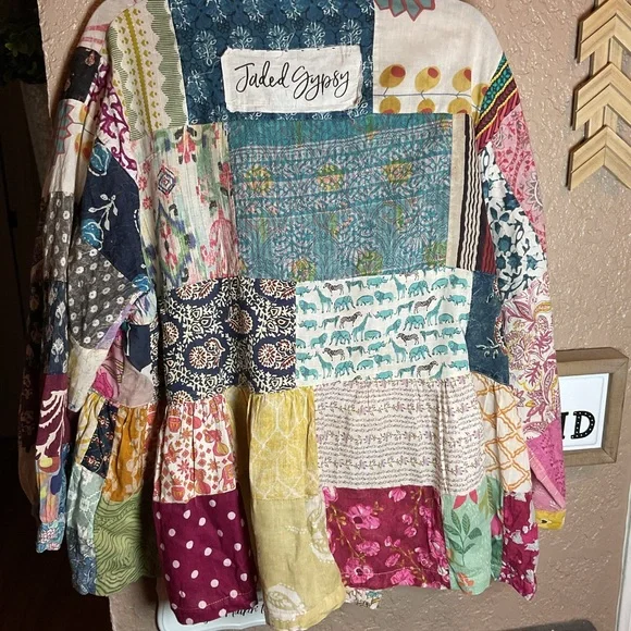 Jaded Gypsy Kantha Sunrise Patchwork Ruffled Tunic Top Women’s One Size - Picture 3 of 3